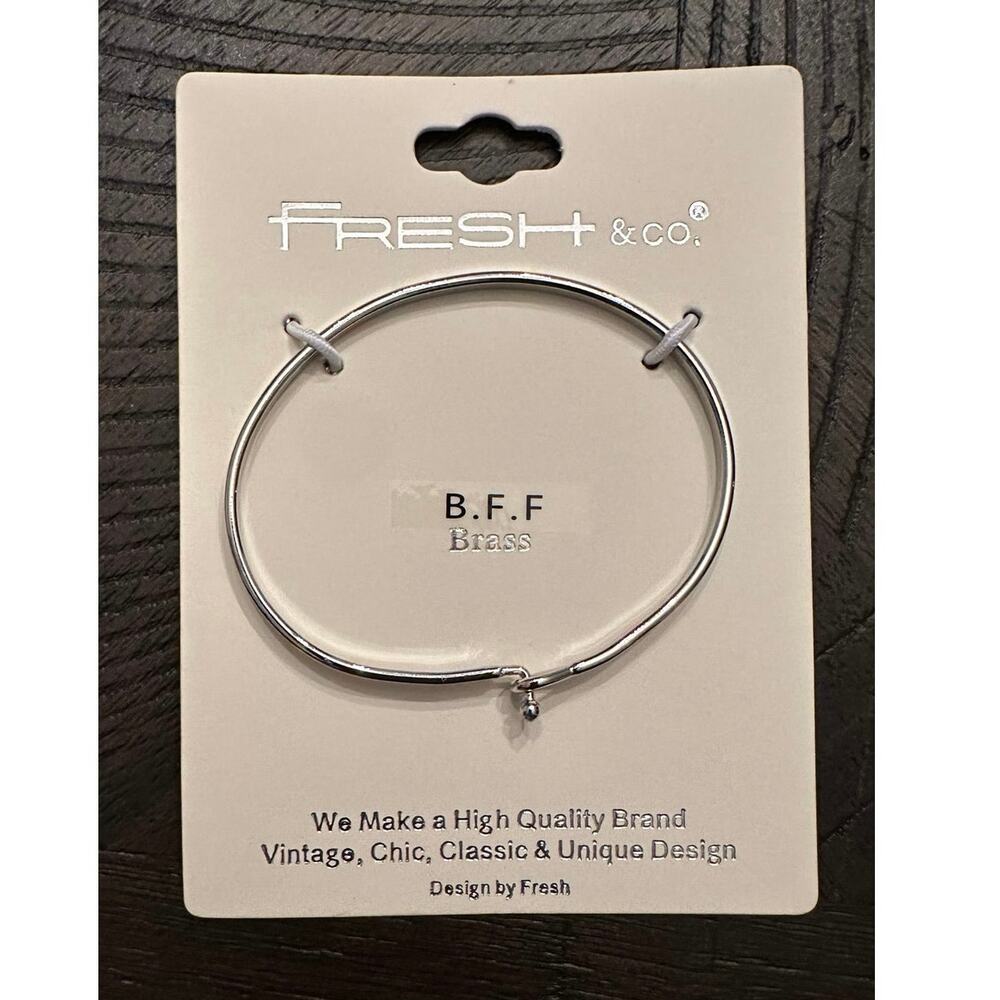 Fresh & Co BFF Best Friends Silver Tone Brass Bangle Bracelet NWT